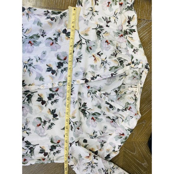 Rebecca Taylor Sofia Silk Top 8 Blouse Floral Boho Ivory Silk Blend Green Purple - Picture 10 of 10